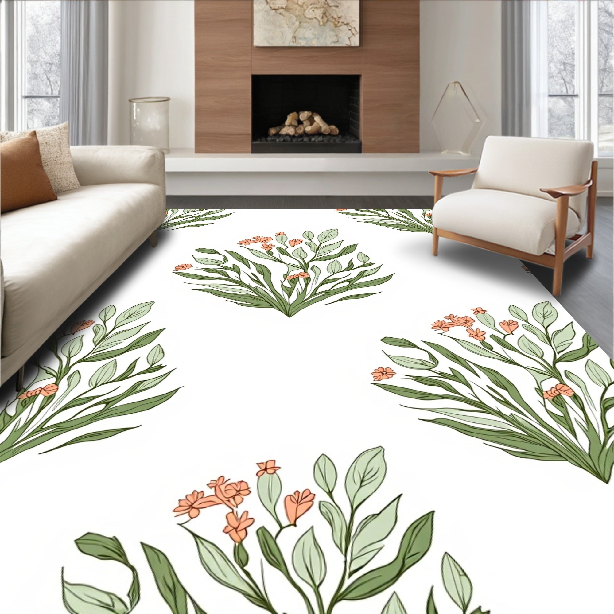 Floral Leafy Sprigs Design Rug