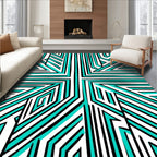Modern Geometric Turquoise Black White Design Rug