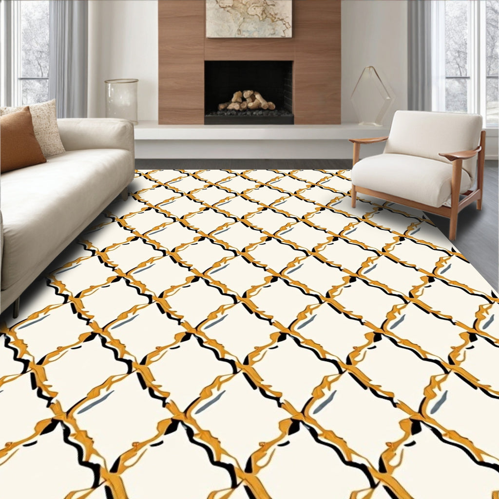 Diamond Patterned Golden Black Rug