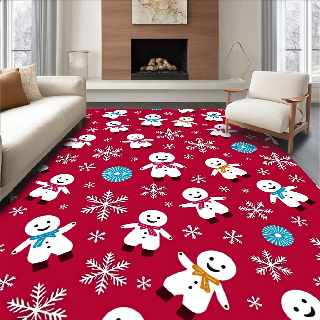 Festive Snowman Snowflake Pattern Design Rug