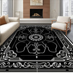 Classic Black White Floral Pattern Rug