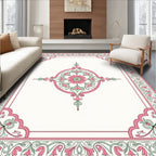 Elegant Pink Green Floral Medallion Rug