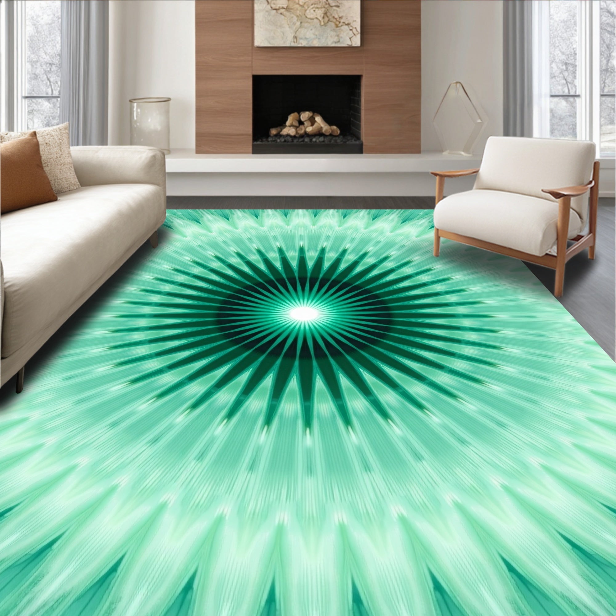Teal Sunburst Starburst Pattern Design Rug