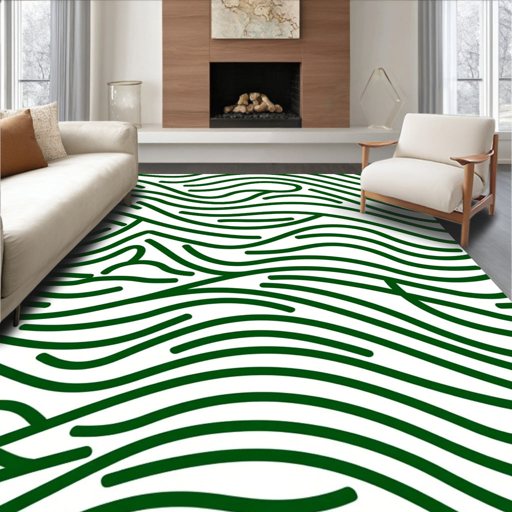 Modern Green Wavy Abstract Design Rug
