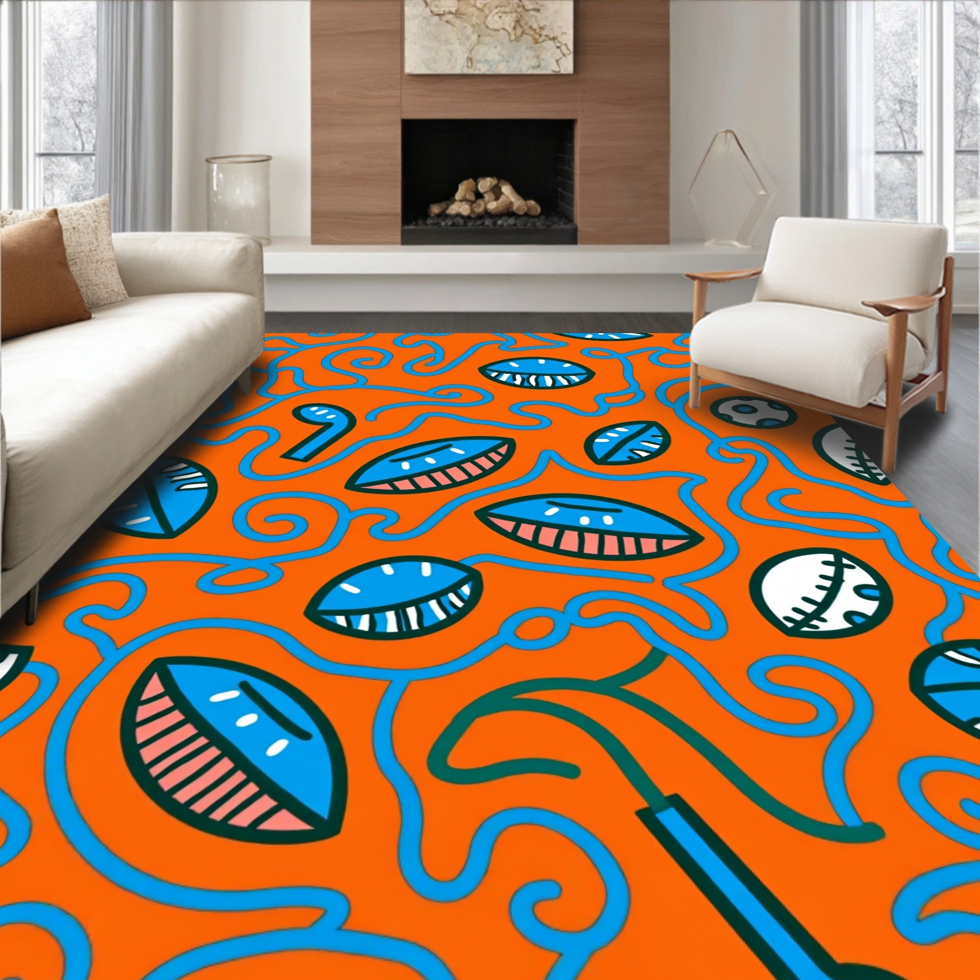 Whimsical Swirls Eyes Pattern Rug
