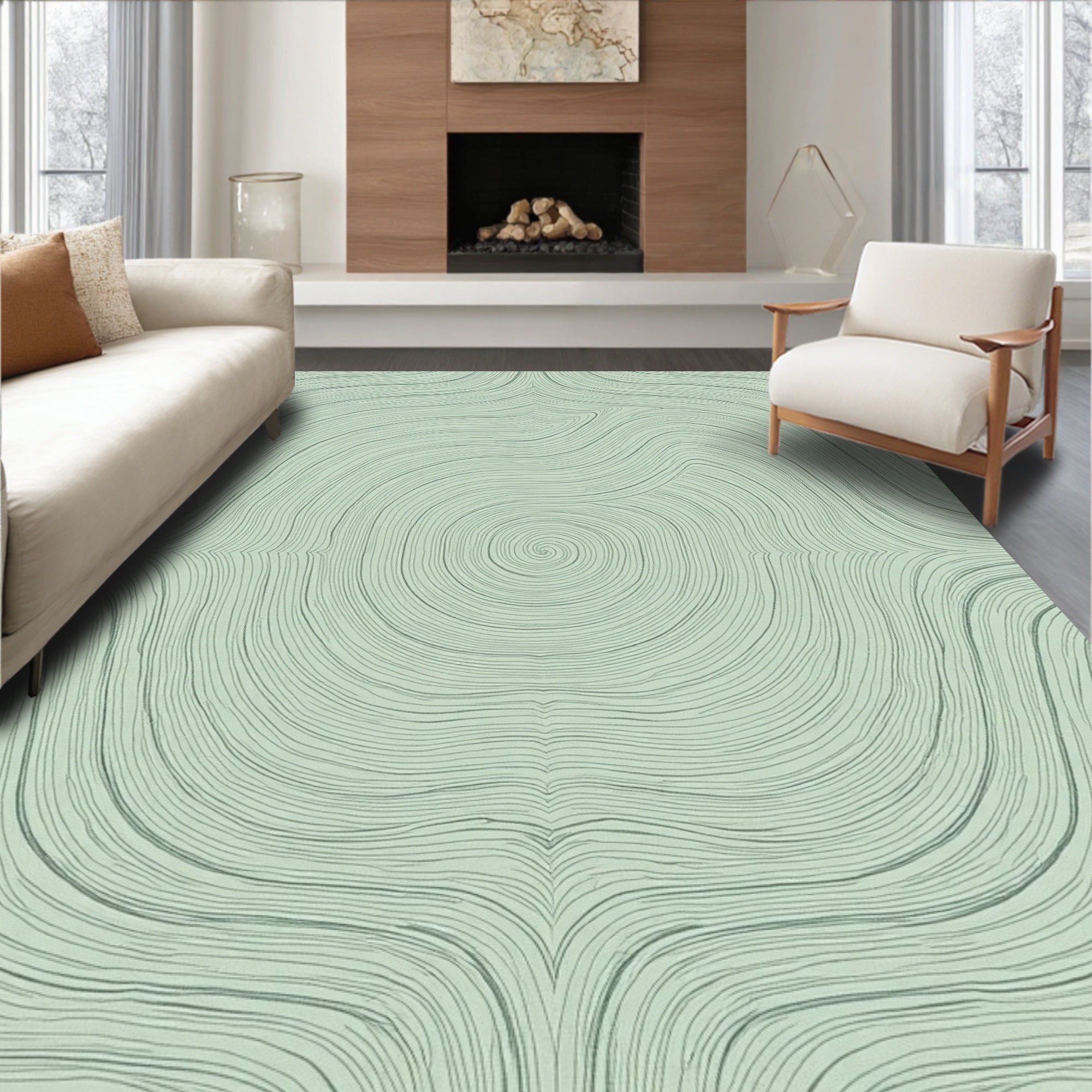 Neutral Swirling Contour Pattern Rug