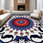 Bold Radial Mandala Red Blue Design Rug