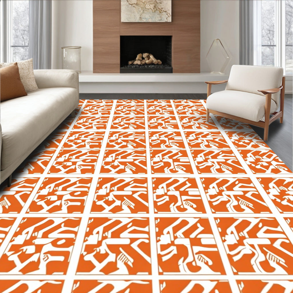Bold Orange White Abstract Pattern Rug