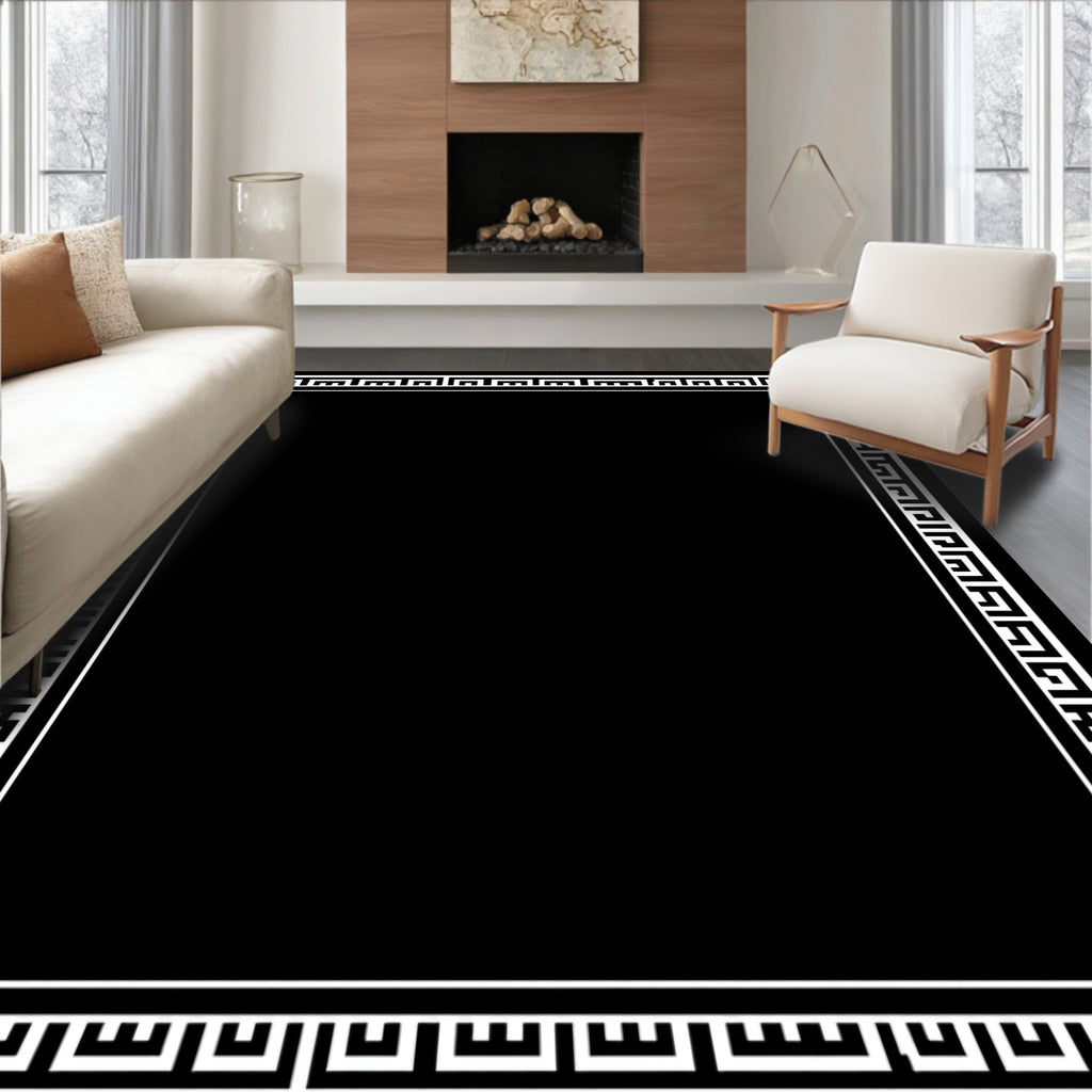 Classic Greek Key Pattern Border Rug