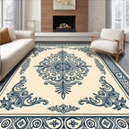 Intricate Teal Scrollwork Floral Medallion Rug