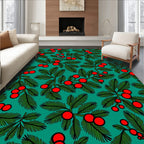 Evergreen Red Berry Branch Arrangement Rug