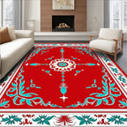Red Teal Floral Medallion Classic Design Rug