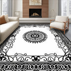 Black White Floral Mandala Frame Rug