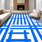 Modern Blue White Geometric Lines Rug