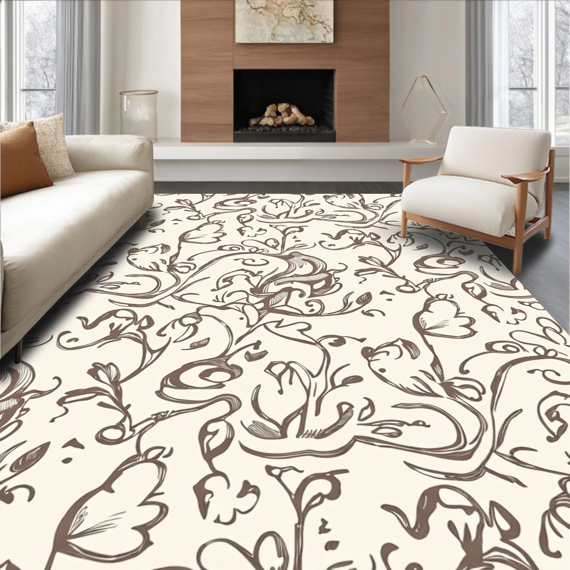 Sketchy Floral Swirls Pattern Rug