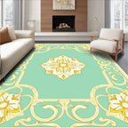 Elegant Yellow Floral Aqua Border Design Rug