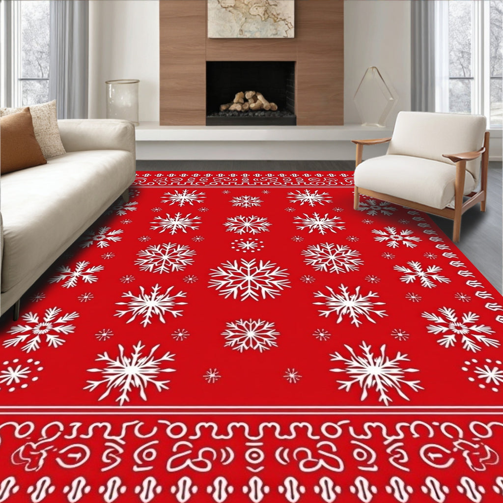 Red Snowflake Patterned Winter Rug