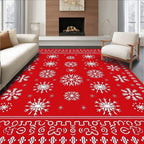 Red Snowflake Patterned Winter Rug