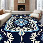 Elegant Blue Floral Medallion Pattern Rug