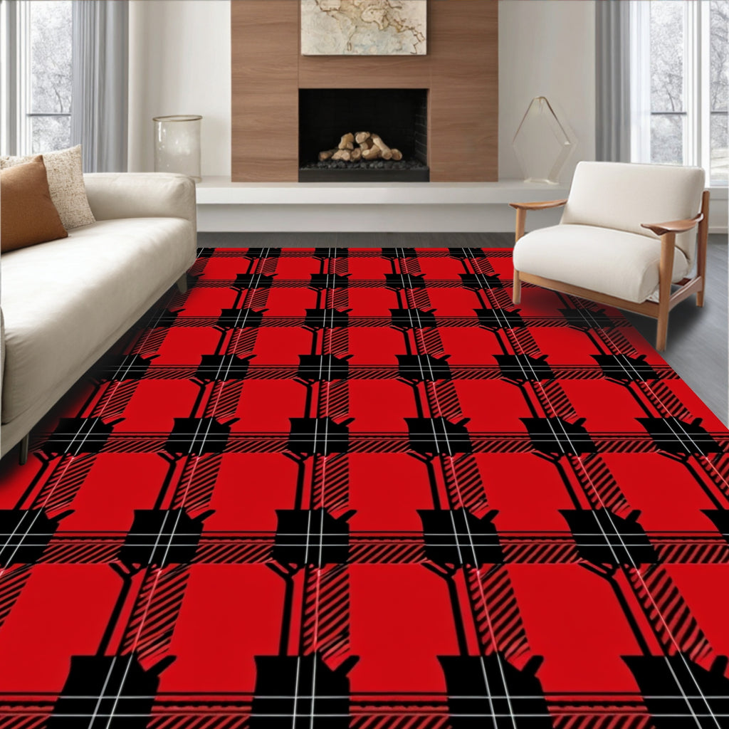 Red Plaid Guitar Pattern Rug