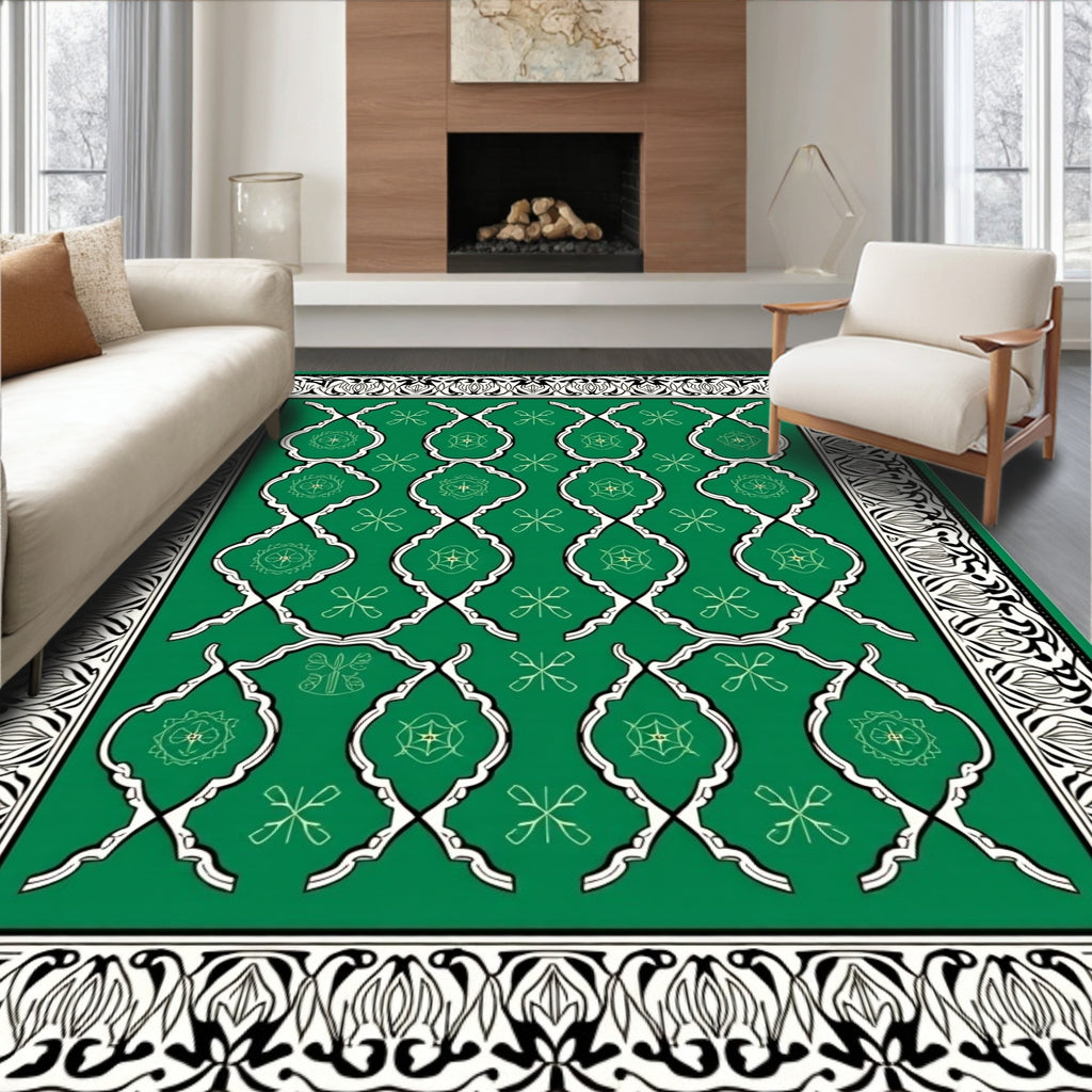 Intricate Floral Patterned Emerald Rug