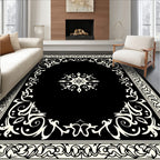 Ornate Black Cream Floral Rug