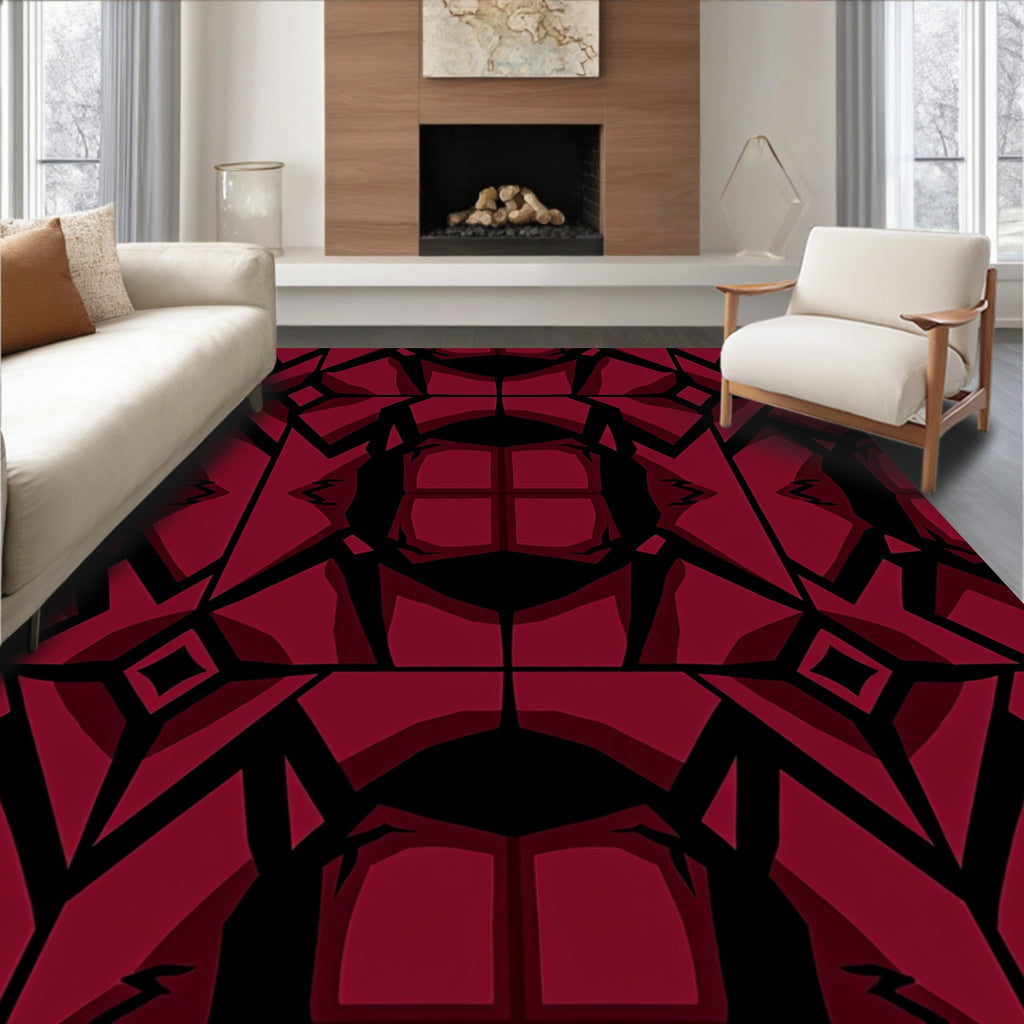 Bold Geometric Red Black Pattern Rug