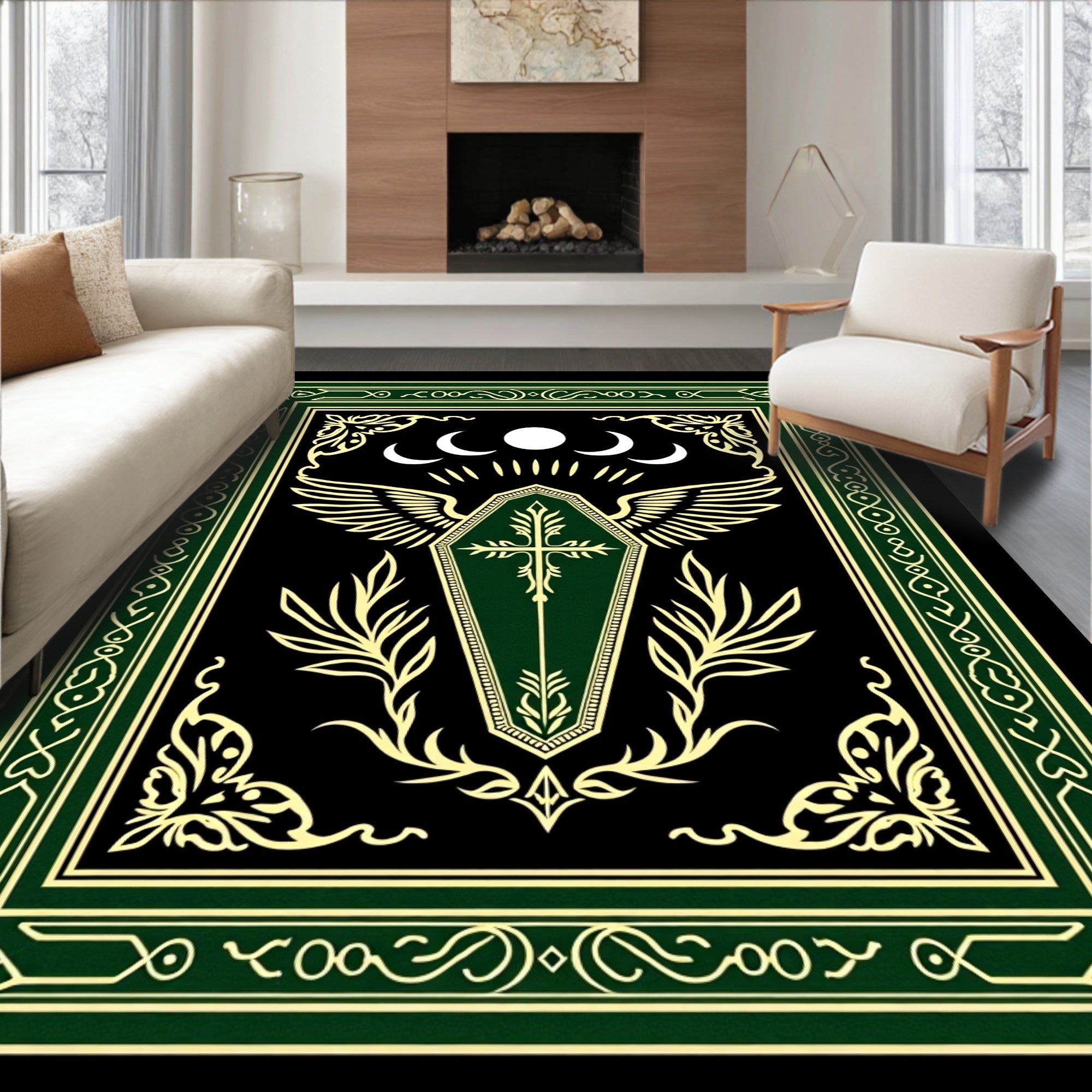 Gothic Shield With Wings Pattern Rug
