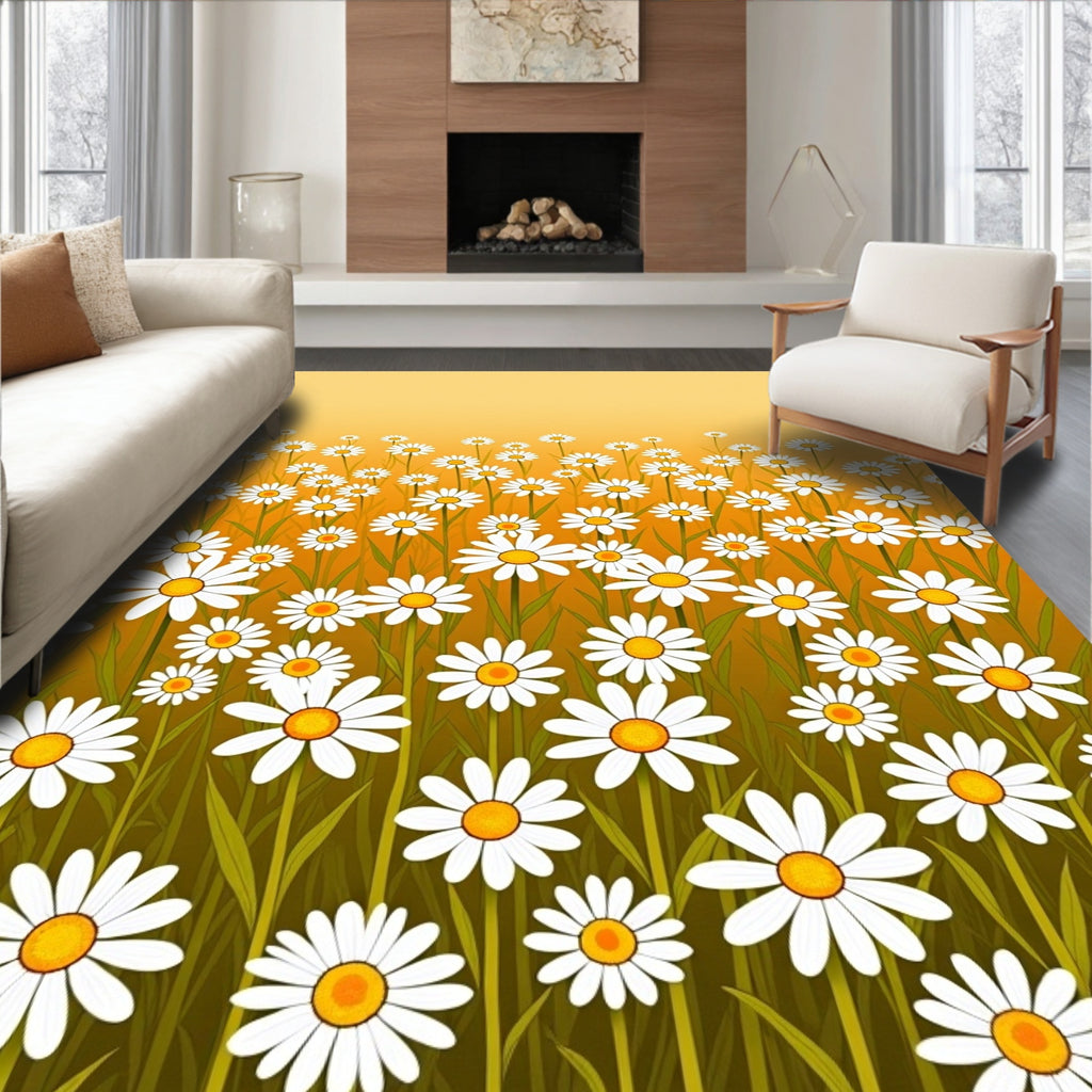 White Daisy Meadow Design Rug