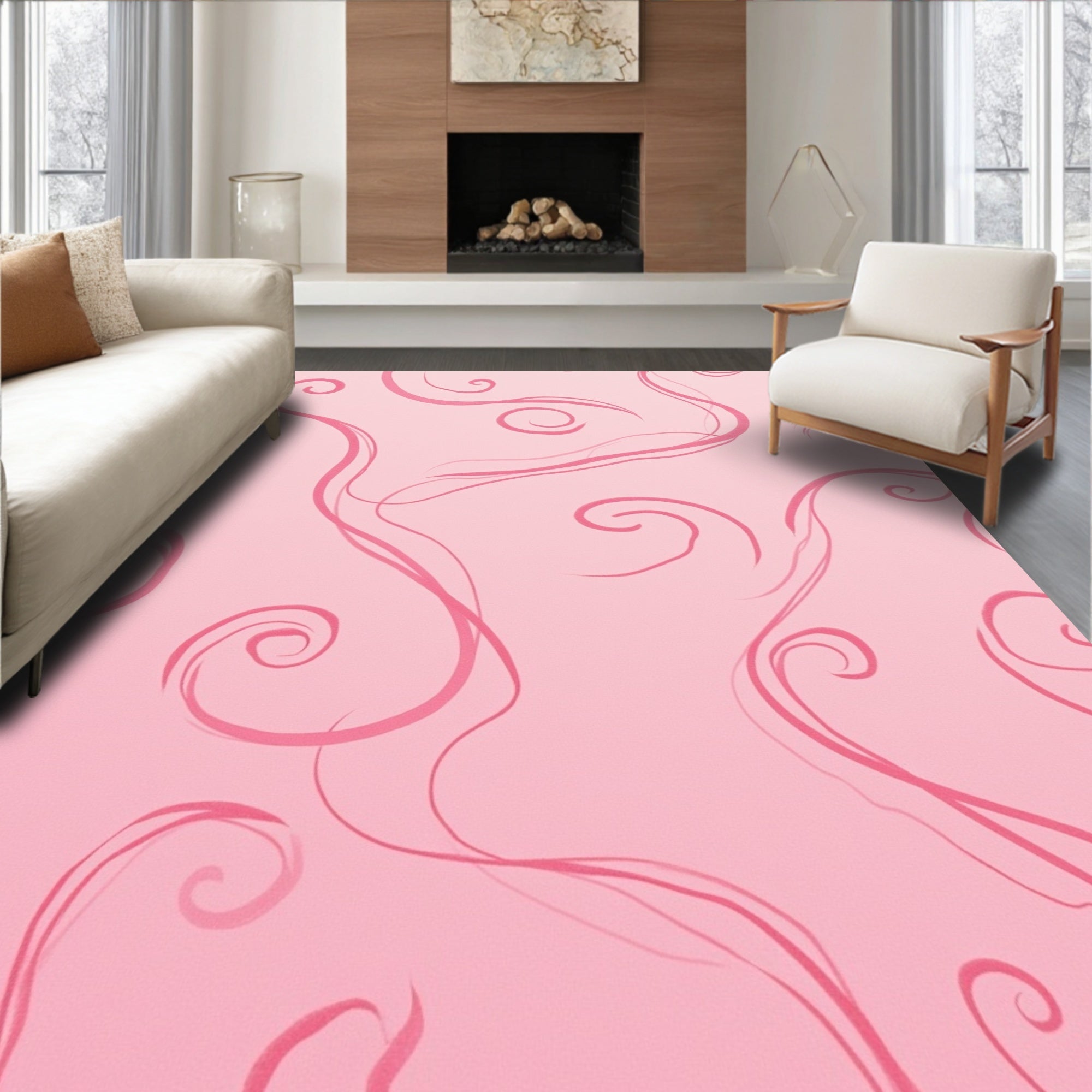 Pink Swirl Elegant Decorative Pattern Rug