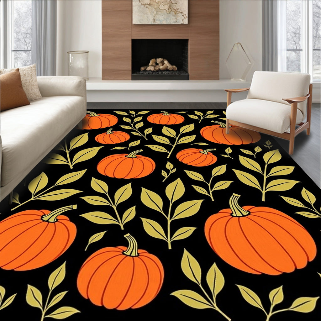 Orange Pumpkin Leaf Pattern Rug