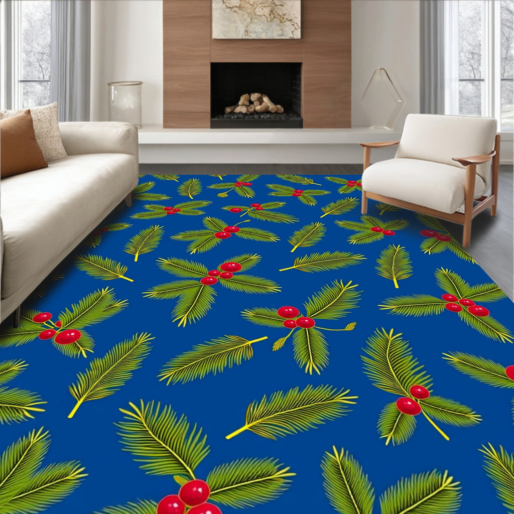 Green Fir Berry Blue Holiday Arrangement Rug