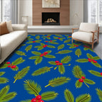 Green Fir Berry Blue Holiday Arrangement Rug