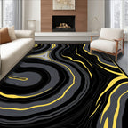 Bold Black Yellow Swirl Agate Design Rug