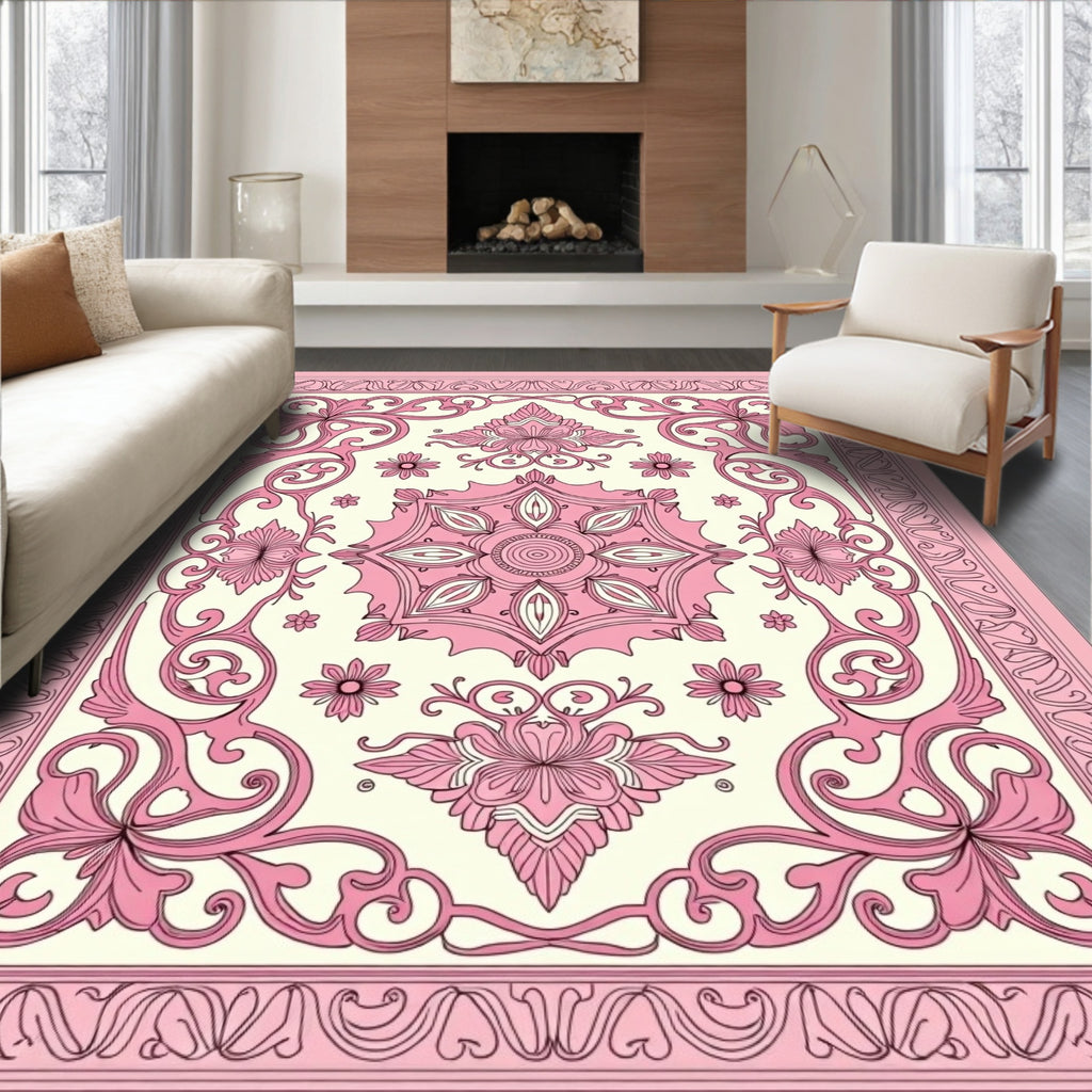 Pink Floral Symmetry Pattern Rug