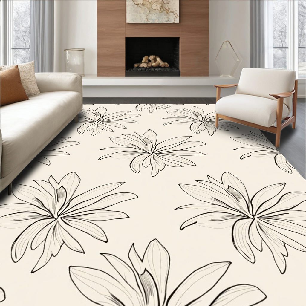 Delicate Outline Floral Pattern Rug