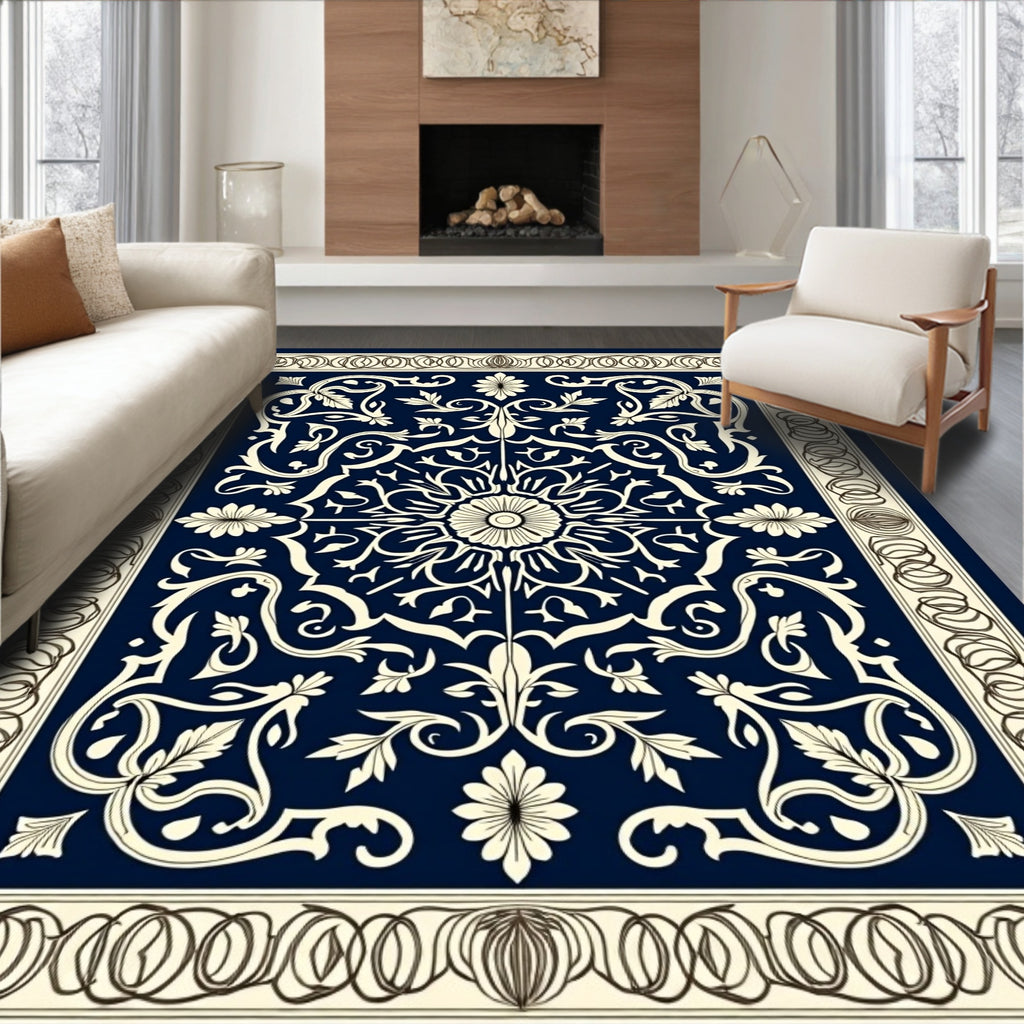 Elegant Ivory Floral Patterned Rug
