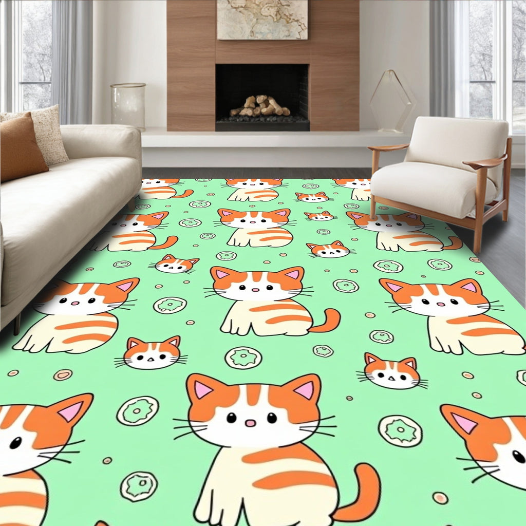 Cute Kitty Pattern With Doughnuts Rug