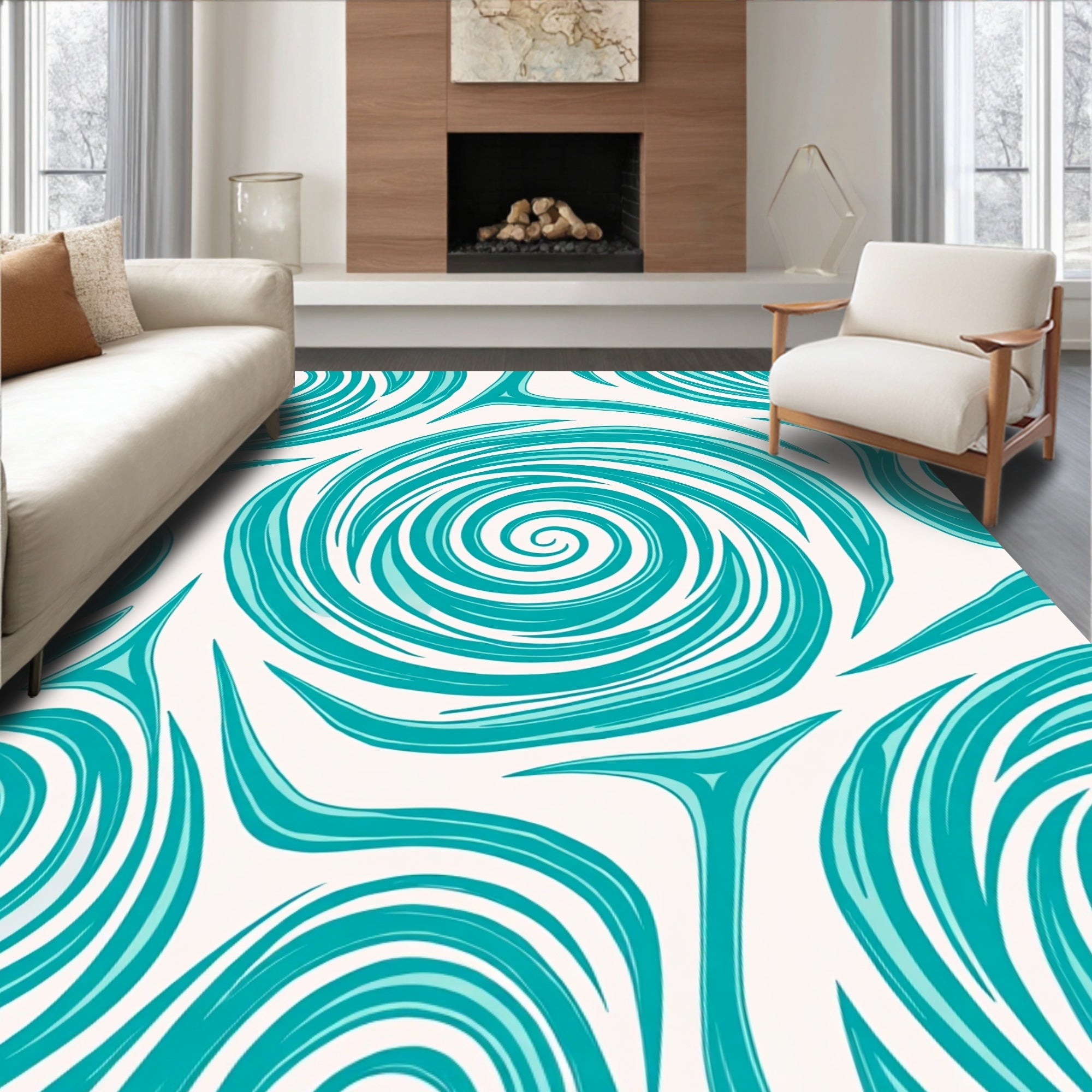 Teal Swirl Wave Pattern Rug