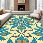 Blue Orange Floral Medallion Pattern Rug