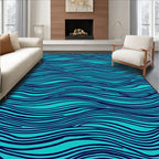 Aqua Navy Wavy Stripes Rug