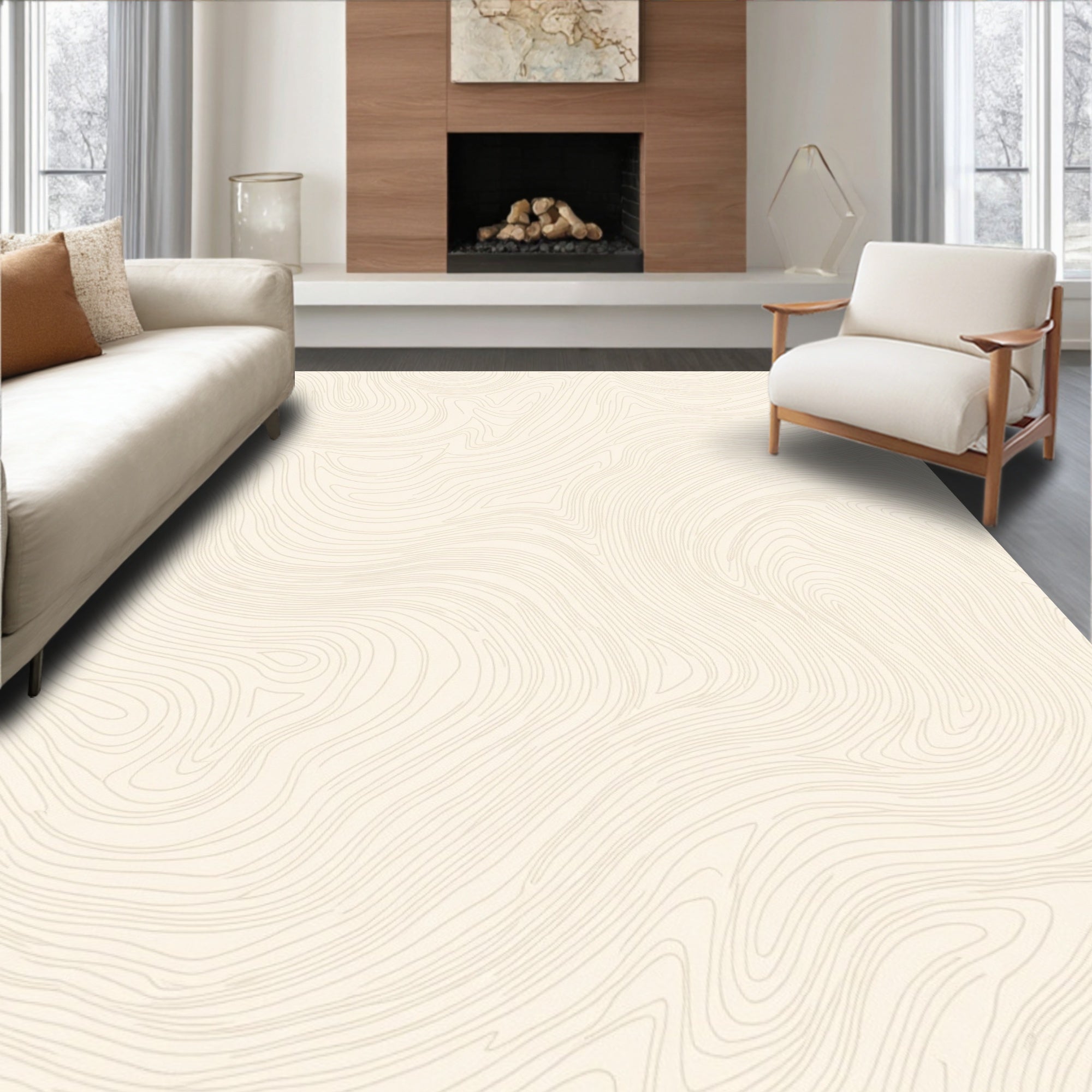 Cream Abstract Wavy Lines Rug