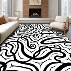Abstract Black White Swirling Lines Rug