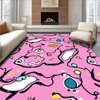Playful Pink Cartoon Character Pattern Design Rug