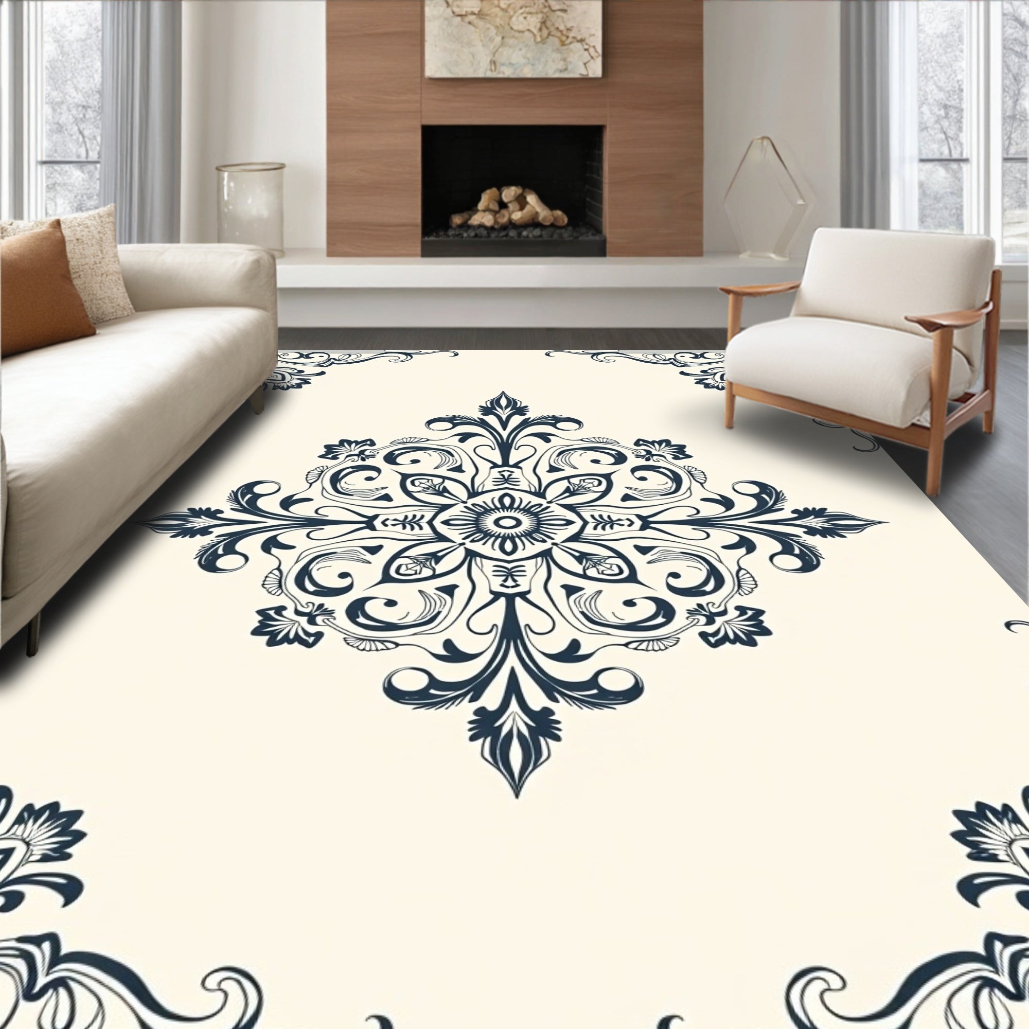 Ornate Floral Scrollwork Design Rug