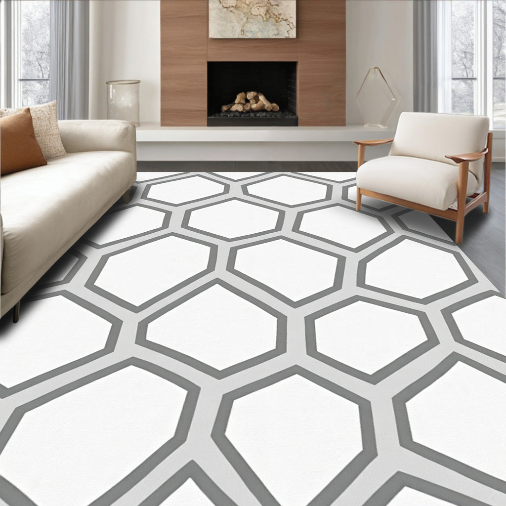 Modern Gray Hexagon Pattern Rug