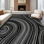 Black White Abstract Swirls Rug