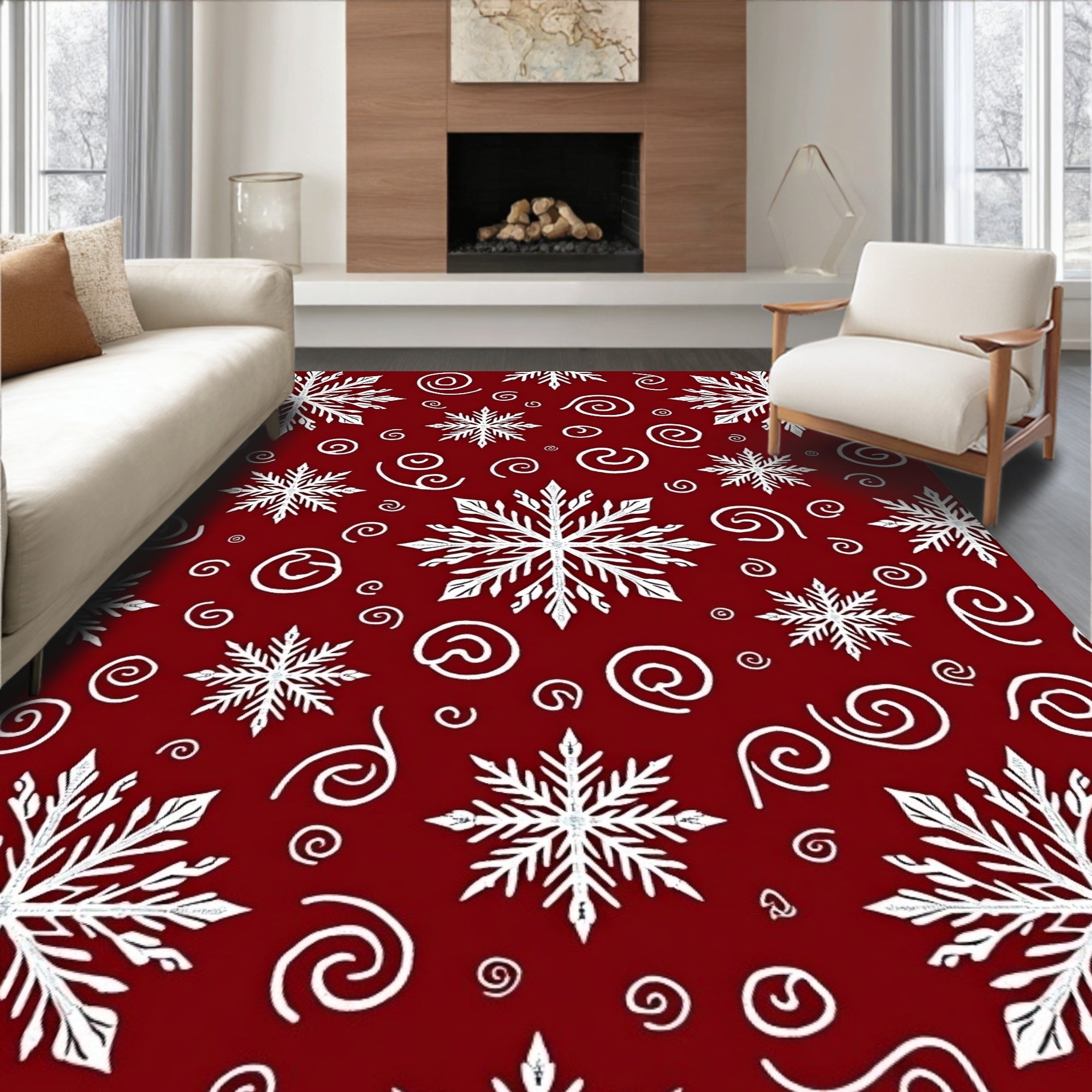 Winter Snowflake and Swirl Pattern Rug