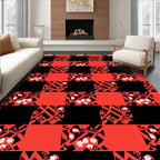 Red Black Geometric Floral Patchwork Rug