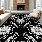 Ornate Floral and Vine Monochromatic Design Rug